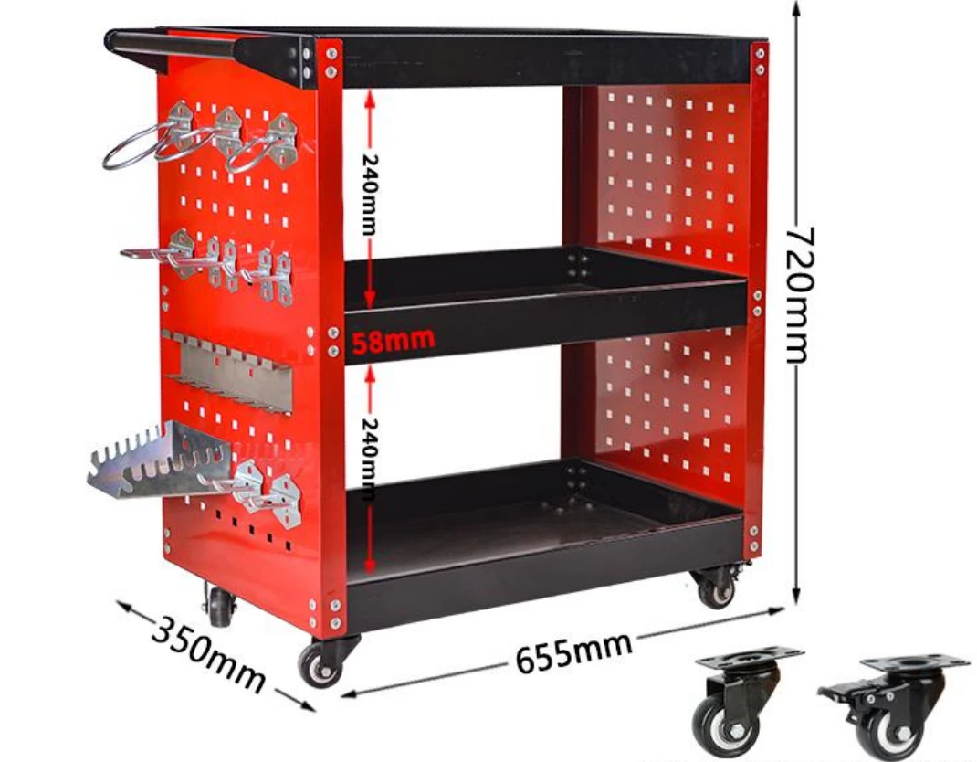 82746:3-Tier Tool Cart/Workshop Tool Trolley, Heavy Duty